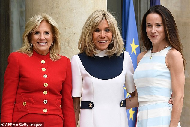 Ashley Biden, right, with mother Jill, left, and France's first lady Brigitte Macron in Paris last year