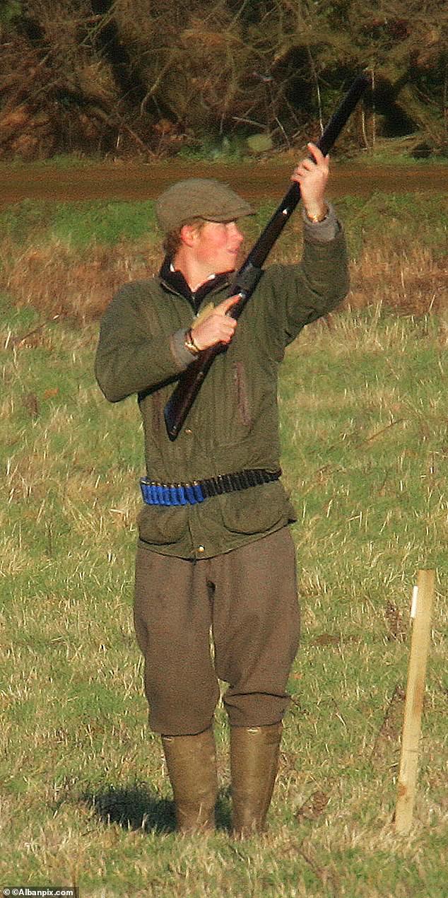 Shooting has been a long-time hobby for the prince and he was looking forward to joking around, bantering and drinking with his closest friends in November 2017. Pictured: Harry out shooting on the Sandringham Estate in 2009