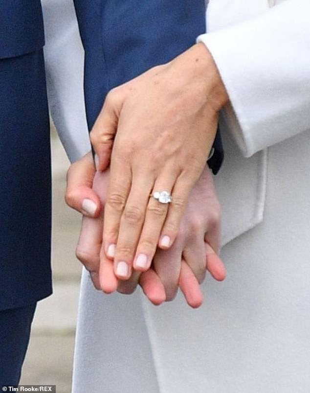 Harry revealed how he proposed to Meghan with a ring with a centre diamond ethically sourced from Botswana, with two outer diamonds from his late mother Princess Diana's collection