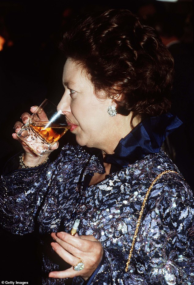 Princess Margaret drinking and smoking at a party in London, back in 1980