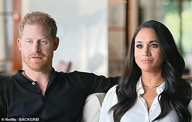 Pictured: the Duke and Duchess of Sussex in their six-part Netflix docu-series Meghan & Harry, which was released in December 2022