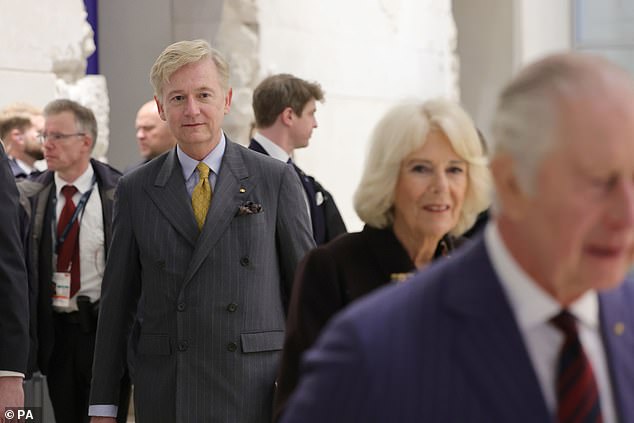 Clive Alderton accompanies King Charles and Queen Camilla during a visit to the Bundestag, the German federal parliament, in Berlin on March 30, 2023