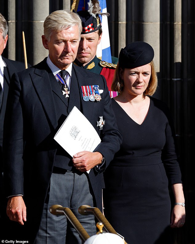 Sir Clive Alderton and Sophie Densham (Private Secretary to Camilla, Queen Consort) attend a Service of Thanksgiving for the life of Queen Elizabeth II in Edinburgh on September 12, 2022