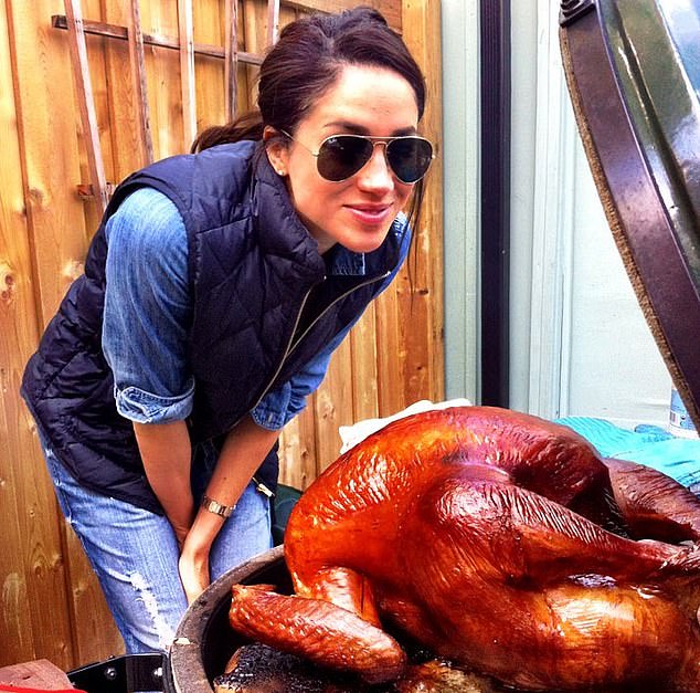 Meghan Markle shows off her Thanksgiving turkey in 2015 - two years before her engagement to Prince Harry