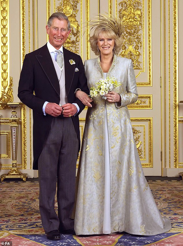 Charles and Camilla pictured on their wedding day, in 2005, in the White Drawing Room at Windsor Castle