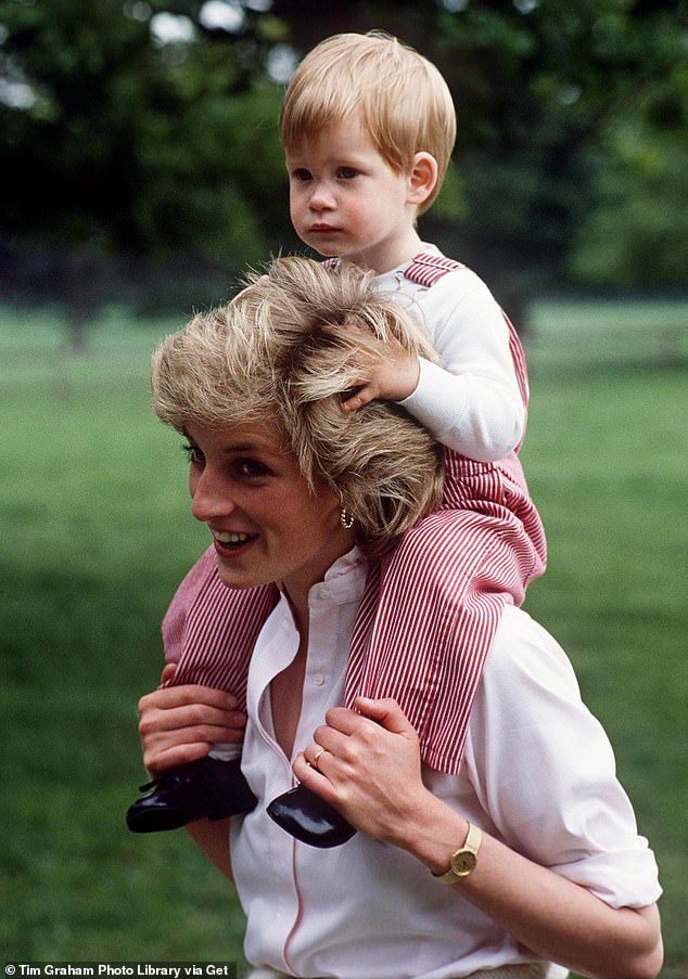 Prince Harry admitted he had a 'positive' experience of the psychedelic drug ayahuasca following the death of his mother Princess Diana (pictured with a young Prince Harry)