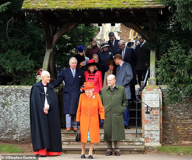 The late Queen and her family attending a church service on Christmas Day in 2017