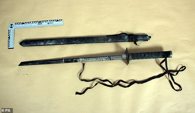 This samurai swords was among other weapons found in the boot of a car driven by the men