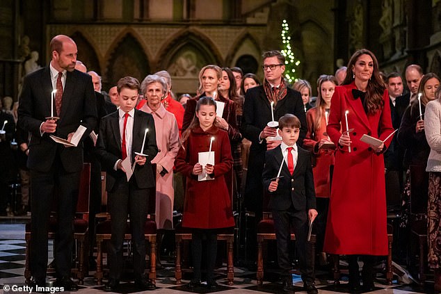 Prince William, George, Charlotte, Louis and Kate during the 'Together At Christmas' Carol Service at Westminster Abbey on December 6, 2024 - the last time the family were seen