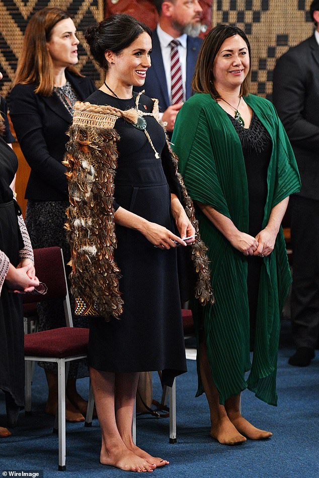 Meghan Markle visiting Te Papaiouru Marae with Prince Harry during their autumn tour in 2018