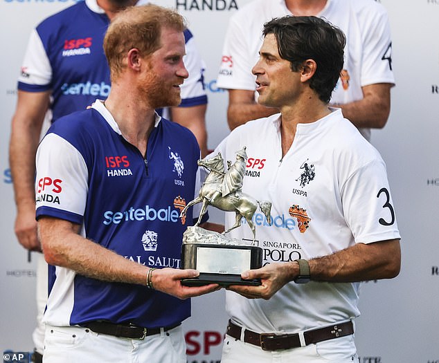 Pictured: Prince Harry, left, and Argentine polo player Nacho Figueras following the Sentebale charity match in 2023