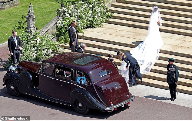 The duchess steps out of her car in her Givenchy dress made by British fashion designer Clare Waight Keller