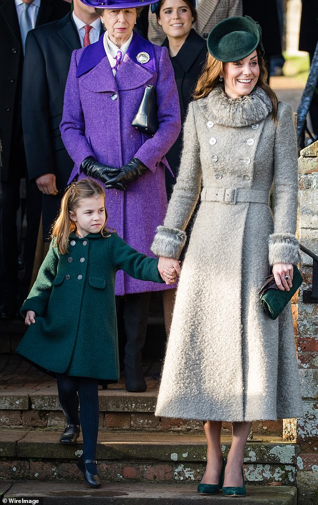 Attending St Mary Magdalene Church, Sandringham, in 2019, she co-ordinated with her mother, Kate, wearing a bottle green coat by Amaia