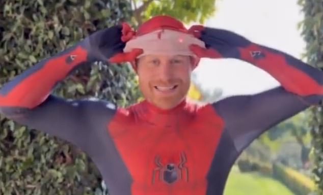 Harry dressed up as Spiderman to record a video message for the members of Scotty's Little Soldiers at their annual Christmas party