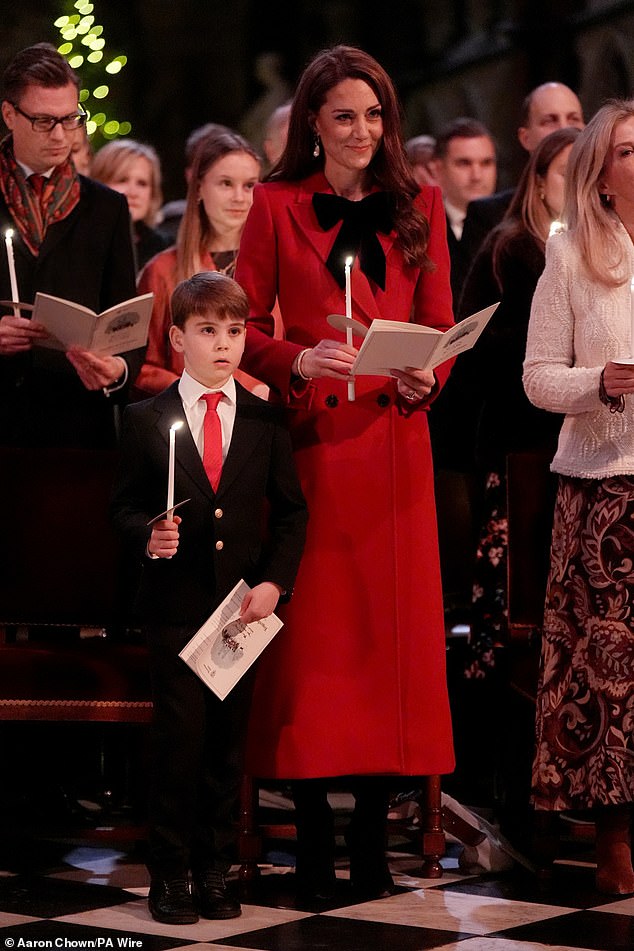 Prince Louis and the Princess of Wales during the Together At Christmas carol service