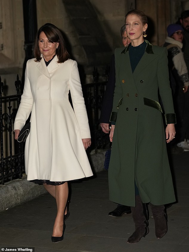 Carole Middleton and Lady Gabriella Windsor arrive for the festive occasion in London today