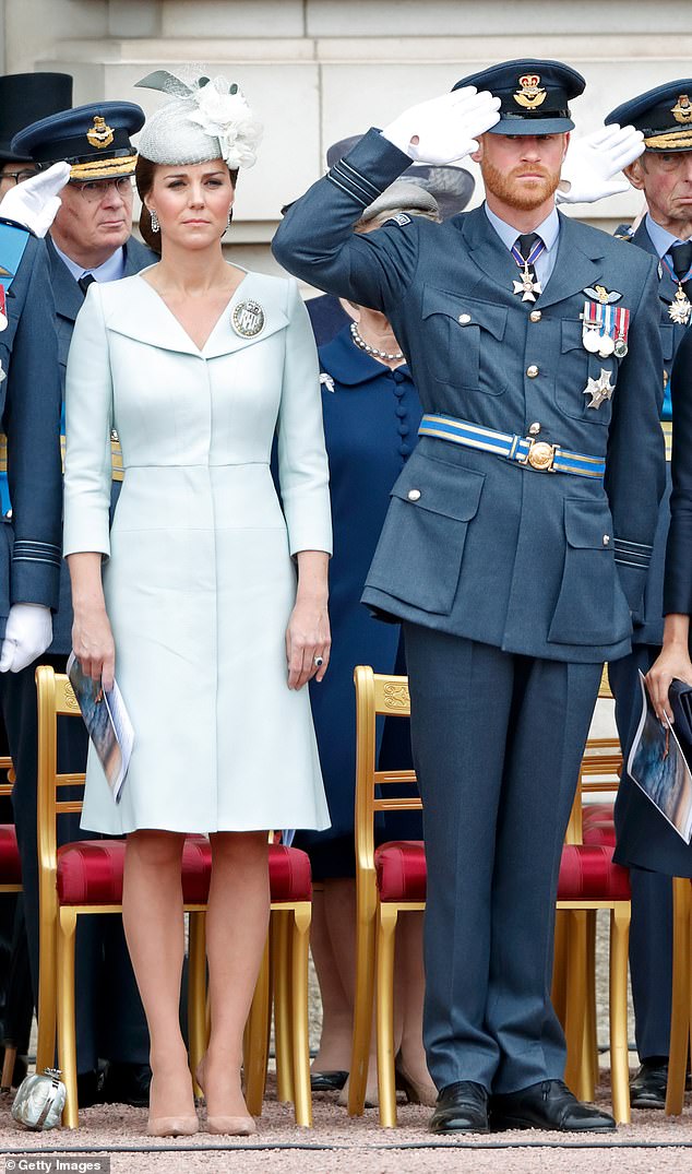 Uncanny: Prince Harry pictured alongside the Princess of Wales back in 2018, wearing full military dress to mark the centenary of the Royal Air Force