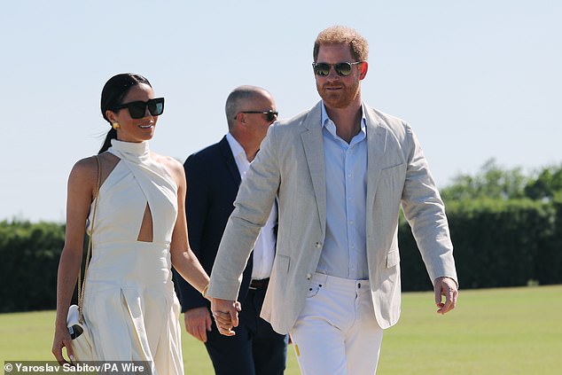 Harry and Meghan's blink-and-you-miss-it appearance in Polo comes at the beginning of episode five, when Harry plays a charity polo match for his non-profit Sentebale