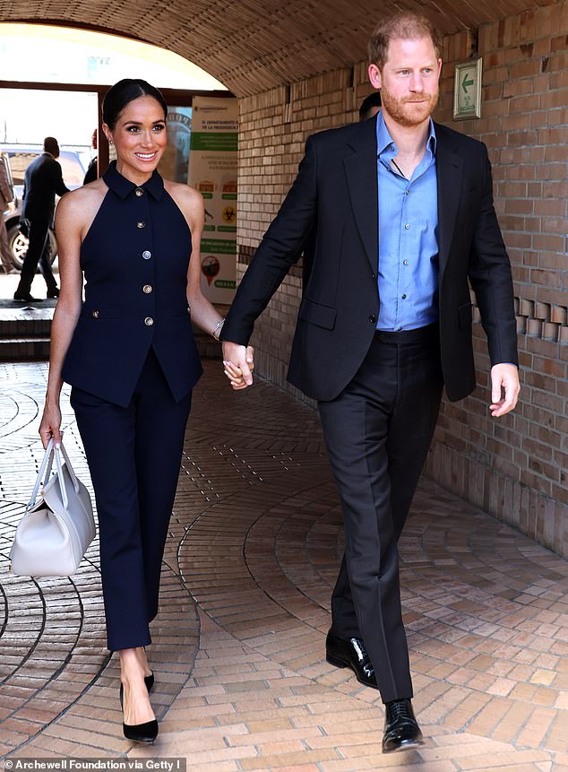 Pictured: the Duke and Duchess of Sussex during their quasi-royal tour of Colombia in August 2024