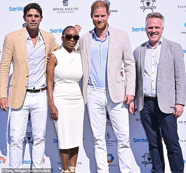 Nacho Figueras, Dr. Sophie Chandauka, Chair of Sentebale, Prince Harry, Duke of Sussex and Richard Miller, CEO, Sentebale attend the Royal Salute Polo Challenge in Washington