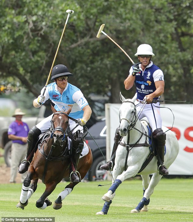 Prince Harry, left, and Louis Devaleix playing in Aspen, Colorado, in 2022