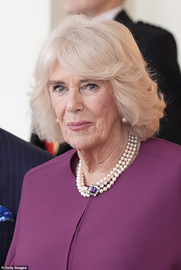 The choice of an amethyst necklace - a gemstone associated with wellness and health - is particularly apt as Camilla recovers from pneumonia