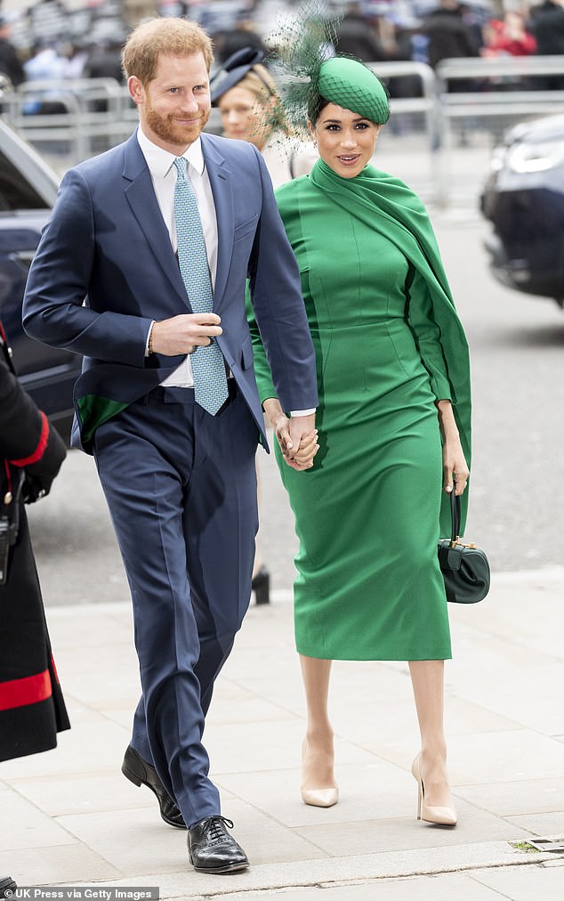 Germany 's first major documentary on the fallout from Megxit will hit television screens in just a few days, claiming to delve into shocking insights that could reshape perceptions of Prince Harry and Meghan Markle. Pictured, the couple attending the Commonwealth Day Service 2020