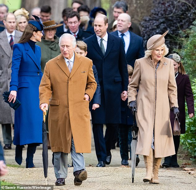 The King and Queen lead the royals at Sandringham Church on Christmas Day last year