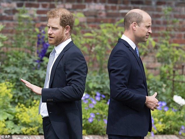 Princes Harry and William during the unveiling of a statue they commissioned of Princess Diana at Kensington Palace in 2021