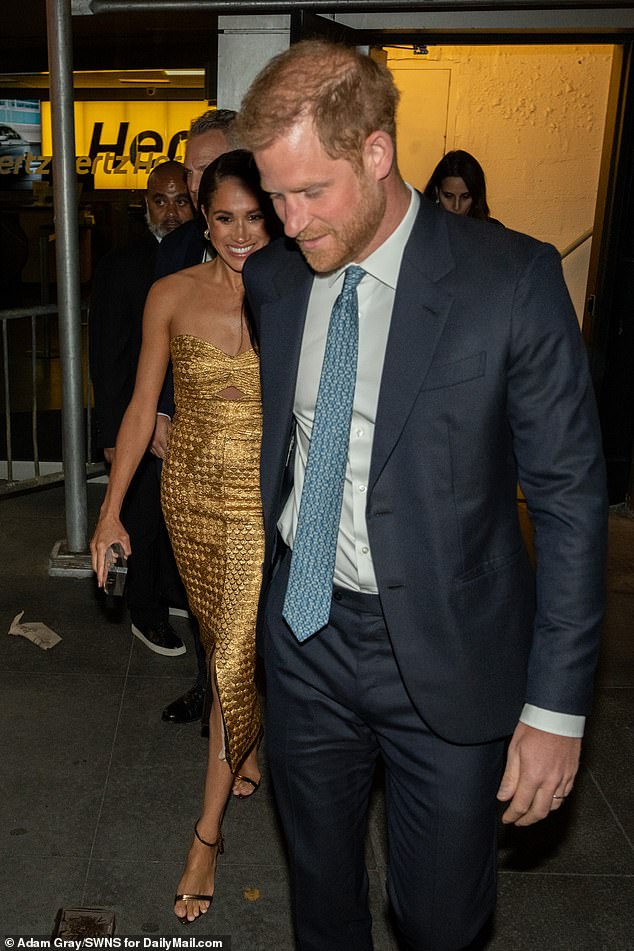 Prince Harry and Meghan Markle leaving the Ziegfeld Theatre in Manhattan  on May 16, 2023. Later this night after meeting their private security company, they'd allegedly be chased down by paparazzi during a bizarre 'two hour' car chase