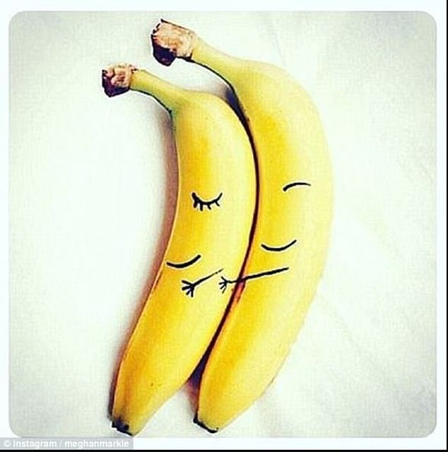 When it was first rumoured that Meghan was dating Prince Harry, the Suits actress posted an adorable picture of two bananas with animated faces. Underneath the picture of the anthropomorphic fruit cuddling each other, Meghan wrote: 'Sleep tight xx'