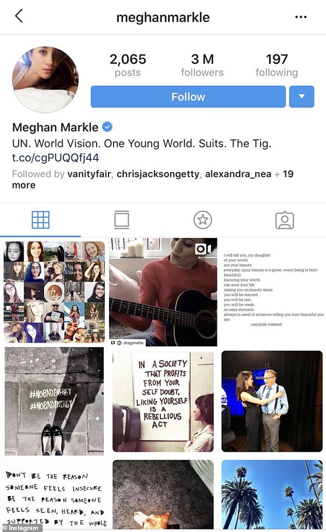 All of Meghan's old posts were available to view under the username meghanmarkle - but this account was deactivated in 2018