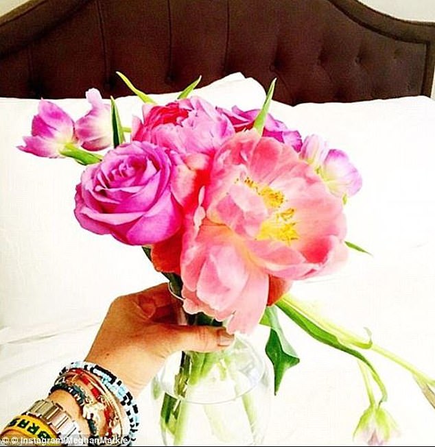 The bracelet appeared in several of the star's Instagram posts, including a snap of a gorgeous bouquet of pink flowers