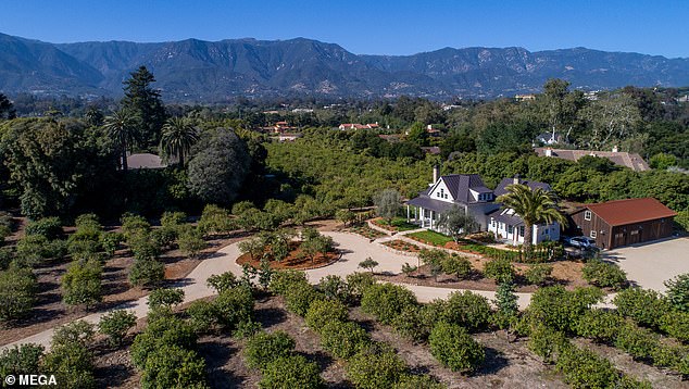 Nestled in five acres of avocado and lemon groves, the sprawling 'Tiburon Bay' in Montecito, CA - just two miles from Prince Harry and Meghan's own ultra-lavish abode