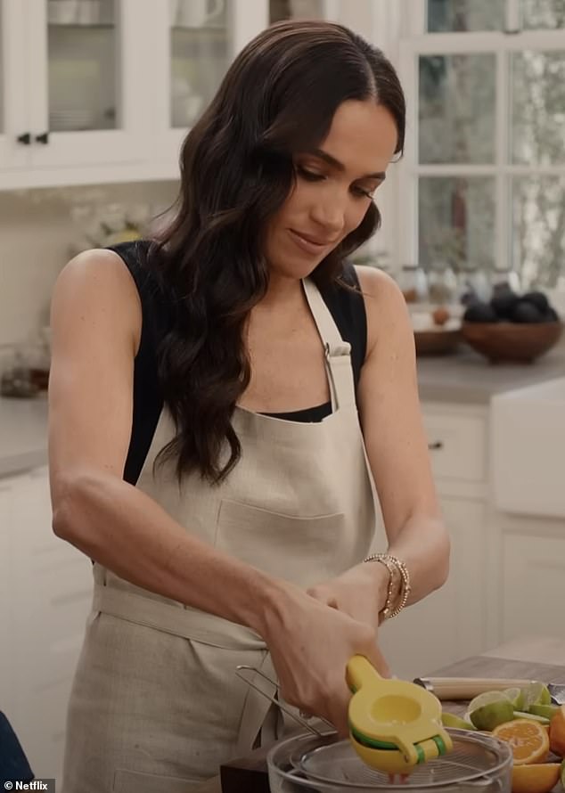 Designer Benji Lewis also noted that Meghan (pictured) used an island for cooking, meaning she could face her guests while preparing her dishes