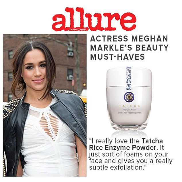 Meghan previously told Allure magazine: 'I really love the Tatcha Rice Enzyme Powder. It just sort of foams on your face and gives you a really subtle exfoliation'