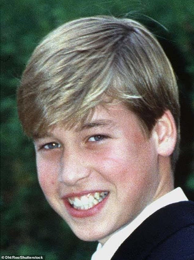 Thirteen-year-old William pictured smiling on his first day at Eton College in 1995