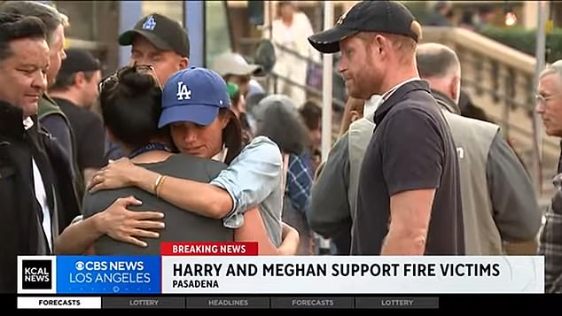 Meghan Markle was spotted comforting victims and first responders at an evacuation centre, on Friday amid the ongoing fires in LA