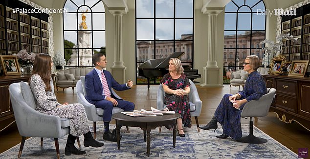 The Palace Confidential show was hosted by Jo Elvin (right) and featured insight from The Mail on Sunday's Royal Correspondent Natasha Livingstone (left), The Daily Mail's Diary Editor Richard Eden (centre left) and Royal Editor Rebecca English (centre right)