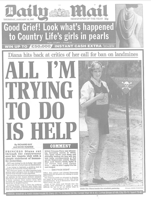 The Mail's front page coverage of Diana's historic trip