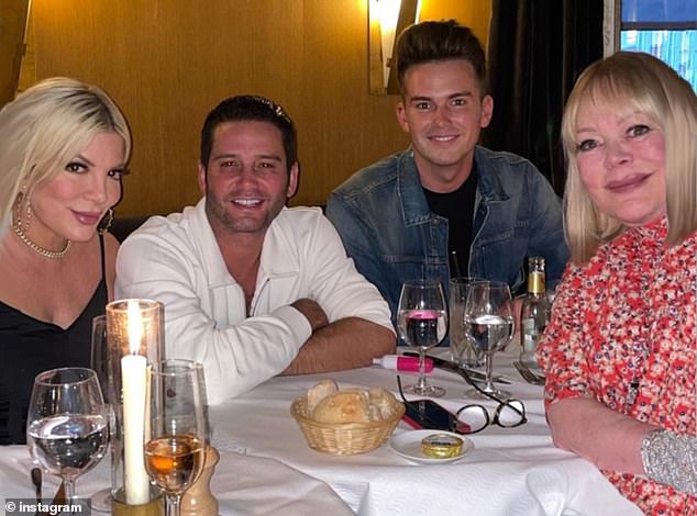 Candy (pictured with Tori Spelling, Josh Flagg and Andrew Beyer) said about the loss, 'I’m in shock and processing this massive loss for our family. I am beyond grateful for the memories'