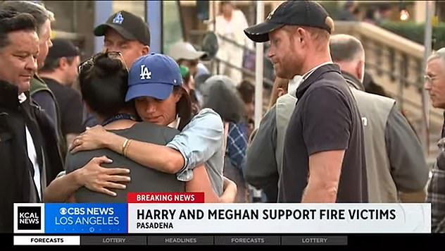 Meghan Markle was spotted comforting victims and first responders at an evacuation centre, on Friday amid the ongoing fires in LA