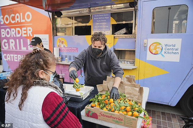 Social Border Grill delivers fresh fruit as part of World Central Kitchen at a temporary shelter at the Pasadena Convention Center