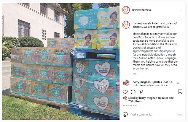 Prince Harry and Meghan Markle arranged for a range of Pampers products for different age groups to be delivered to Los Angeles-based group Harvest Home