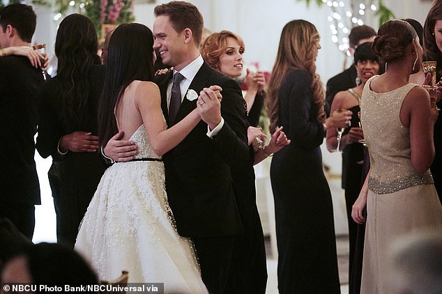 Patrick J. Adams as Mike Ross dancing with Meghan's Rachel Zane on her final episode on Suits