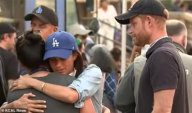 Meghan donned a £23 LA Dodger hat in the shade 'essential blue', featuring a Los Angeles Dodgers 'LA' logo in white on the front