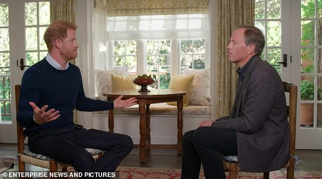 Harry speaking with ITV presenter Tom Bradby during his interview in January 2023