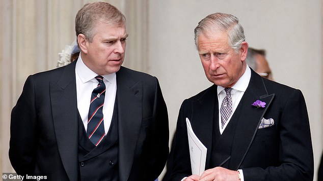 Prince Andrew with Charles at St Paul's to celebrate the late Queen's Diamond Jubilee in 2012