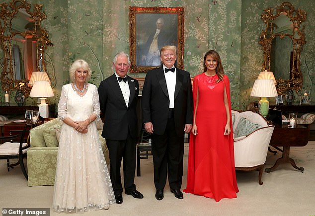 US President Donald Trump and First Lady Melania Trump host a dinner at Winfield House in London for Charles  and Camilla during their state visit to the UK in June 2019