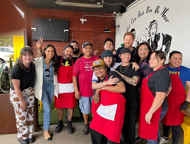 Meghan and Harry posed for a picture with all the staff, and were given a tour around the restaurant during their high-profile visit